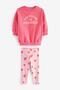 Girl's pink fuzzy slogan winter 3-thread cotton sweatshirt and heart-legging set