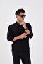 Mandarin Collar Half-Placket Lycra Linen Texture Cotton Slim Fit Men's Shirt - 5