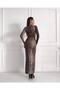 Women's Leopard Stand Collar Long Sleeve Maxi Length Dress - 7