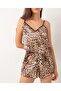 Women's Leopard Patterned Bottom Stylish Suit Nightwear with Shorts