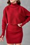 Turtleneck Hand-Interlocking Burgundy Knitwear Sweater and High-Waisted Burgundy Knitwear Skirt Bottom-Top Knitwear Set 075 - 2