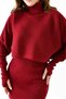 Women's Hand-Interlocking Turtleneck Design Burgundy Sweater and High Waist Burgundy Knitwear Skirt Two-Piece Set 075 - 2