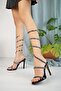 Women's Stoned Spiral Snake Model Heeled Shoes - 3