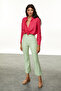 Women's Aqua Green Plaid Woven Trousers