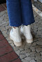 (Kia) Genuine Leather Lace Detailed Zippered Rubber Sole Real Leather Boots Ecru Flotter - 5