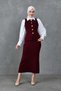 Modest Buttoned Sleeveless Vest and High Waist Midi Skirt Bottom Top Claret Red Knitwear Set 5155 - 8
