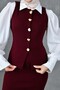 Modest Buttoned Sleeveless Vest and High Waist Midi Skirt Bottom Top Claret Red Knitwear Set 5155 - 2