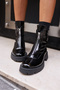 Area Women's Black Patent Leather Front Zipper Strec Detail Boots - 8