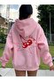 Cherry Star Sweatshirt - Pink Printed Oversize Hooded Hoodie - 2