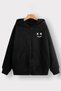 X X Face Cardigan - Black Printed Winter Oversize Hooded Zipper Pocket Detailed Cardigan - 2