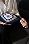 Evil Eye Eye-Shaped Denim Knitted Decorative Pillow – 25X40 cm |   Hand-Knitted Evil Eye Throw Pillow with Fiber Filling