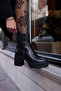 Bacio Women's Black Genuine Leather Platform Heeled Boots - 5