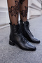 B Women's Black Real Leather Flat Heel Boots - 4