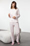 Pembe-Çok Renkli %100 Pamuklu Ekoseli Uyku Bantlı Örme Pijama Takımı THMAW25PT00181