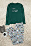 Men's Emerald Green Regular Fit Printed Knitted Pajamas Set Tmnaw22Pt1313