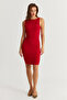 Women's Red Draped Midi Dress Elt155 - 4