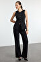 Siyah Fitted Yuvarlak Yaka Dokuma Yelek TWOAW25YE00074 - 2