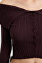 Koyu Kahverengi Crop Premium İplik/Özel İplik Fitted/Vücudu Saran Triko Hırka TWOAW25HI00095 - 4