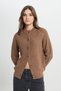Regular Fit Regular Cut Button Detailed Youth Cute Women's Camel Knitwear Sweater Cardigan - 2