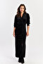 Women's Black Double Breasted Gathered Velvet Maxi Dress Alo1007 - 4