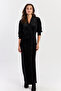 Women's Black Double Breasted Gathered Velvet Maxi Dress Alo1007 - 3