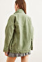 Women's Khaki Pocketed Zippered Snap-Buttoned Long Denim Jacket CKT-19000258 - 2