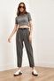 Women's Smoked Belted Pocket Single Pleat Polyviscon Carrot Trousers Pnt- 19000297 - 3