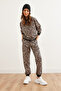 Damen Leopard Beige Basic Trainingsanzug Set ETKM- 0000069 - 4
