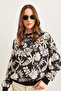 Women's Floral Black Basic Soft Textured Casual Sweatshirt Swt- 19000457 - 2