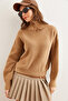 Women's Camel Stand Collar Soft Textured Beard Knitwear Sweater Kzk- 19000859 - 2