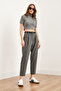 Women's Smoked Belted Pocket Single Pleat Polyviscon Carrot Trousers Pnt- 19000297 - 2