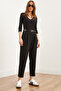 Women's Black Belted Pocket Single Pleat Polyviscose Carrot Trousers Pnt- 19000297