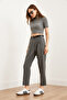 Women's Smoked Belted Pocket Single Pleat Polyviscon Carrot Trousers Pnt- 19000297 - 4