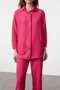 Fuchsia Relaxed Fit Knitted Shirt and Trousersbottom-Top Set Twoaw25Au00114 - 3