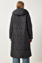 Women’s Black Hooded Long Puffer Coat DD01006 - 7