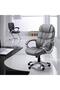 High Back Office Chair, PU Leather, Adjustable, Padded Armrests & Lumbar Support (Gray) - 2