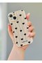 iPhone 14 Cream Color Wavy Black Heart Patterned Case