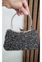 Black and White Women's Bag with Large Stone Decorations for Evening Wear - 4