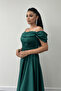Ruched Satin Fabric Strappy Evening Dress - EMERALD GREEN - 3