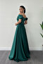 Ruched Satin Fabric Strappy Evening Dress - EMERALD GREEN - 5