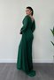 Chiffon Fabric Bead Embroidered Evening Dress with Shawl Detail - Emeral Green - 5