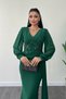 Chiffon Fabric Bead Embroidered Evening Dress with Shawl Detail - Emeral Green - 3