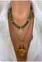 (2 Necklace) Gold Plated Natural Stone Green Jade Stone Steel Chain Gold Tree Women's Pendant