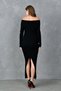 Madonna Collar Long Sleeve Slit Detailed Midi Length Black Knitwear Dress 1170 - 3