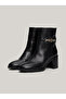 Leather Chain Hardware Block Heel Boots - 2