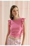 Women's Pink Color Ruffled Sleeves Zero Sleeve T-Shirt - 2