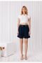 Women's Ecru Color Polo Collar Half Zip Crop T-Shirt - 6