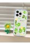 iPhone 13 Promax Pop/Cover with Sochete Green Flower Printed Transparent Thick Edge