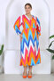 Women's Colorful Zigzag Pattern Balloon Sleeve Double Breasted Collar Wrap Maxi Length Dress - 3