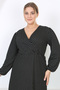 Women's Black and White Polka Dot Pattern Balloon Sleeve Double Breasted Collar Wrap Maxi Length Dress - 5